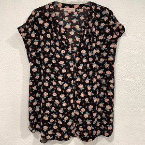 Philosophy Floral Tunic Top HiLo Cap Sleeves Black MultiColor EUC Womens Size XL